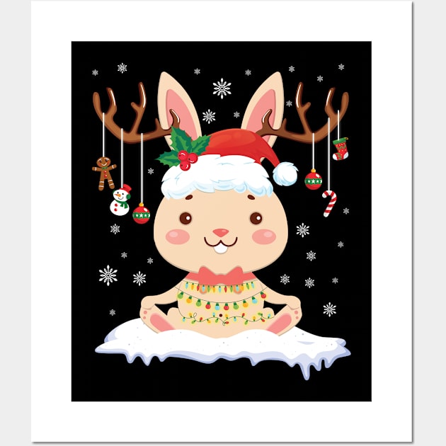 Bunny Reindeer Santa Noel Costume Dancing On Snow Merry Xmas Wall Art by bakhanh123